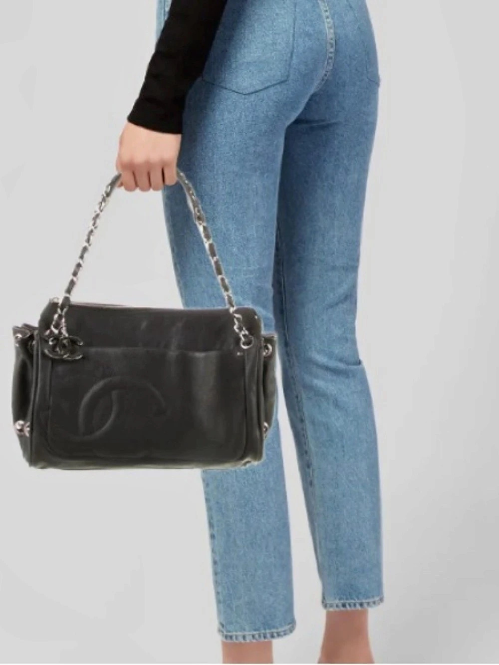 Chanel CC Ligne Accordion Shoulder Bag Black Leather Shoulder Bag
